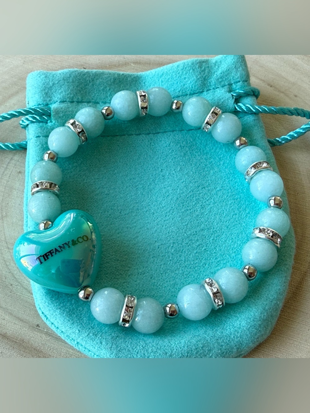 Tiffany & Co. Print Heart Bead Bracelet with Aquamarine beads - Picture 4 of 4